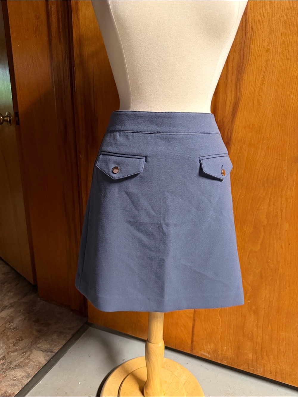 LOFT Dusty Blue A-Line Skirt with Button Flap Pockets 10